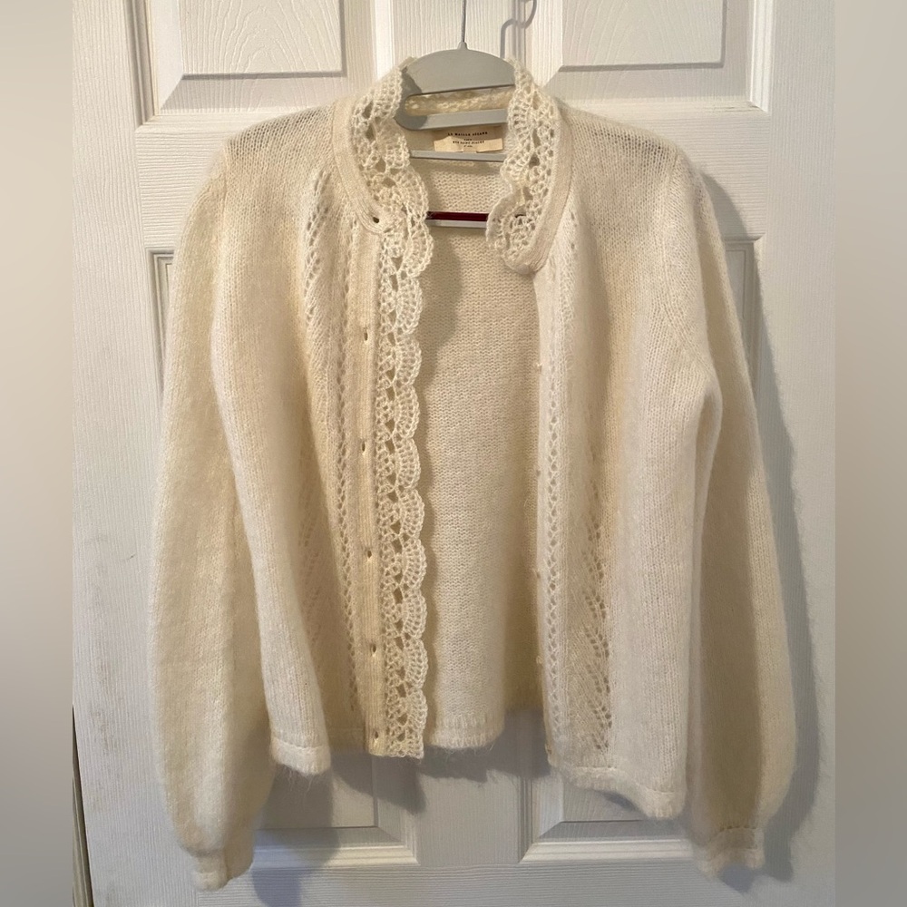 Sezane Cream Knit Lace-Trim Cardigan - Picture 4 of 7